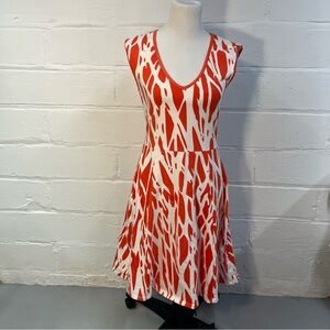 Krimson Klover sleeveless V-neck knee length cotton dress orange print S